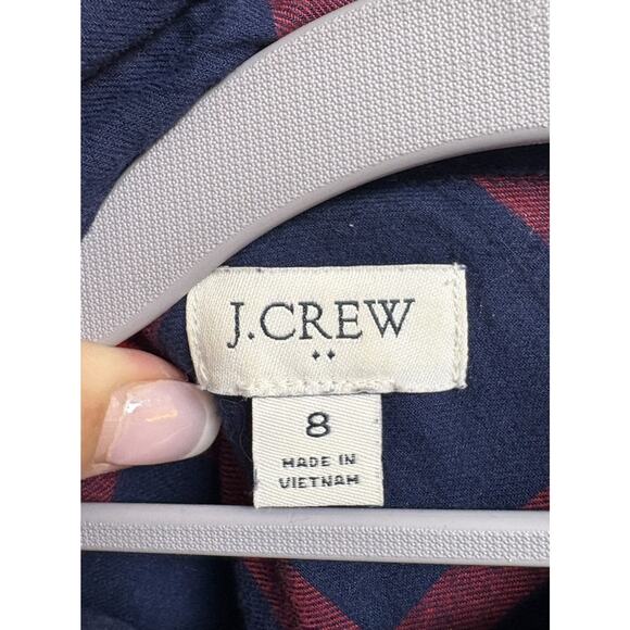 J Crew Plaid Shirt Dress Navy Red Belted Button Front Cotton Size 8 - Picture 3 of 8
